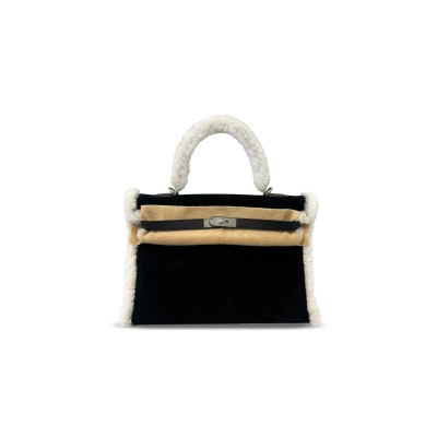 HERMES KELLY 35 TEDDY SHEARLING PALLADIUM HARDWARE (35*24*12cm) HERMES KELLY 35 TEDDY SHEARLING PALLADIUM HARDWARE (35*24*12cm)